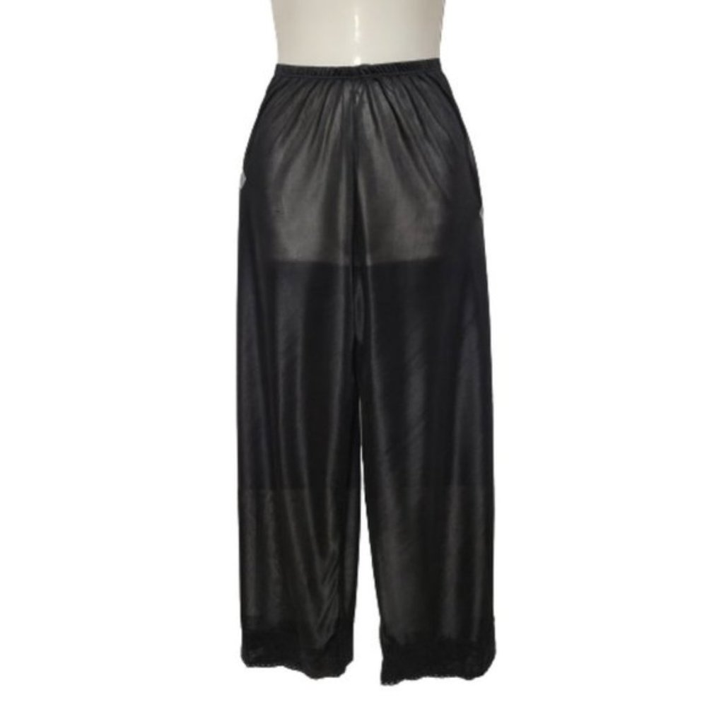 Sheer Black Pants Elastic Waist Wide Leg Long Black Pants - Size S  Size M